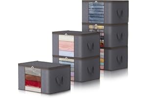 Lifewit Lot de 6 Sac de Rangement Vetement 90L, Grand Boite Rangement Caisse Rangement Cartons Déménagement pliable Housse Rangement Couette pour Couvertures Jouets Vêtements, Gris