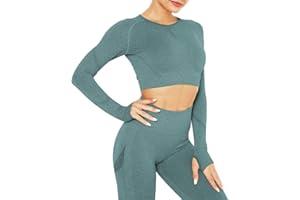DUROFIT Abbigliamento per Allenamento da Donna Yoga Top Corto a Maniche Lunghe per Palestra Maglietta Sportivi Camicie a Manica Lunga Corto T-Shirt Allenamento Fitness