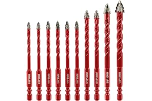 FOCSTOL Set de Foret Sec - 10 Pièces 5/6/8/10/12mm Foret Excentrique Dentelé avec Changement Rapide Tige Hexagonale pour Bois Plastique Maçonnerie Céramique Béton Marbre