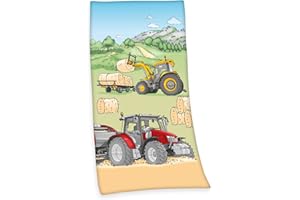 Herding Toalla de Velur con diseño de Tractor, 75 x 150 cm, 100% algodón con Acabado en Velur