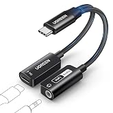 UGREEN USB C to Jack Adapter 1/8" PD 60W Magnetic 2 in 1 Hi-Res(Black) | 32Bits 384KHz Type C Microphone Aux Headphone Splitt