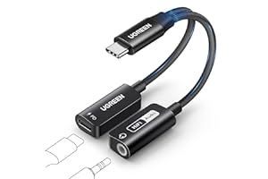 ‎UGREEN UGREEN USB C na Jack 3,5 mm Adapter z szybkim ładowaniem PD 60 W, magnetyczną kartą dźwiękową USB do iPhone'a 15, laptopa i zestawu słuchawkowego (standard CTIA/OMTP) itp.