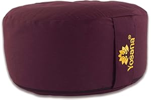 ‎YOSANA Yosana Yogakissen Meditationskissen, rund, mit Bio-Dinkelfüllung aus Deutschland - Yoga Kissen mit 17cm Sitzhöhe & 35cm Durchmesser, Sitzkissen Boden mit waschbarem Biobaumwolle Bezug und Tragegriff