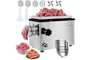 Anatole Tritacarne Elettrico Professionale 1100W Acciaio Inox Integrale Macchina per Salsicce Multifunzionale 6/8/10mm/3-Fori Piastre di Macinazione 1 Insaccatrice per Salsiccia 2 Lame 220V