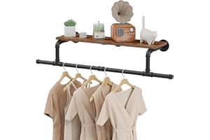 YheenLf Appendiabiti da Parete, Industriale Appendino Mensola da Muro, Armadio Ingresso, Mensole Galleggianti per Soggiorno, Corridoio, Camera da Letto, Nero, 95×26×15cm