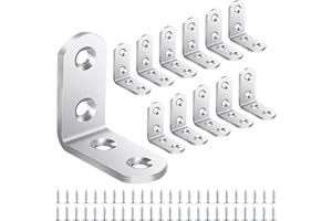 Yeepeo 12 Pcs Corner Bracket 40 × 40mm, Right Angle Bracket 90 Degree Stainless Steel Corner Brace with 48 Screws Small Brackets for Wood Furniture Fixation