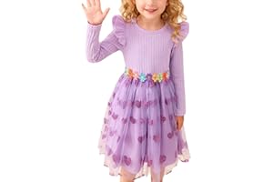 JiAmy Girls Dresses Flutter Long Sleeve Kids Tulle Party Dress with Flowers Butterflies Mermaids Printed Lovely Toddler Fall Christmas Birthday Dress for 2-7 Years