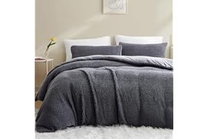 ‎ASHANLAN AShanlan Winter Fleece Bettwäsche 135x200 Dunkelgrau Super Warme Sherpa Bettbezug Flauschig ÖKO-TEX Bettwäsche-Sets Cashmere Touch mit Reißverschluss und Kissenbezug 80x80 cm