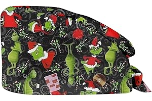 XYYYHTL Antipolvere Donna Cappello Cuffie Chirurgiche per Infermiera Dottore Infermiera Cuoco cosmetologi Cappello con Stampa Natalizia Cuffia Chirurgica con Fascia Regolabile