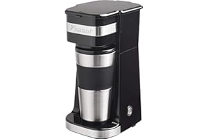 Bestron Cafetière avec tasse isotherme pour café filtre moulu, Machine à café 2 pour grandes tasses, idéal pour le camping, préparation rapide, 750 W, Couleur: Argent