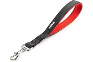 Lampop Short Dog Lead Leash for Medium Large Strong Dogs Easy Control Nylon Webbing Leads Soft Pet Training Traffic with Neoprene Padded Handle and Metal Clip (Black, M: 12.6in Length)