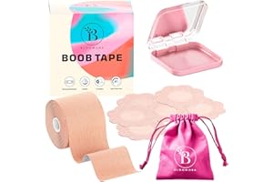 BLOOMORA Boob Tape – Remonte Seins Adhésif Invisible – Bande Poitrine Effet Push-Up – Scotch Seno Adhésif pour Femme – Idéal Robes sans Bretelles, Tops Dos Nu & Décolletés Plongeants – Beige