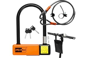 eMjollRay E-Scooter U Lock con cable, candado en U antirrobo resistente para bicicleta, cable de seguridad de 10 mm x 4 pies de longitud para bicicleta, bicicleta plegable, scooter eléctrico