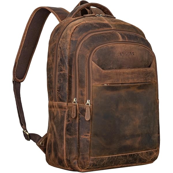 STILORD Hiro Rucksack Herren Arbeit Leder Damenrucksack Modern Groß - Laptoprucksack 15.6-16 Zoll Arbeitsrucksack für Büro Reise Uni - Herrenrucksack aus Echtleder Farbe:luino - braun
