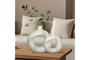 Charmofun Juego de 2 Jarrones Decorativos Modernos, Jarron Ceramica, Florero de Flores Secas en Bohemio, Jarrones para Sala de Estar y Centro de Mesa de Cena (Blanco (Grande + Pequeño))