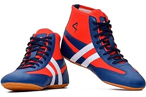 4 WITH QUIVE QUIVE Kabaddi - High Top Pro Wrestling Shoes Navy Blue, Red & Black Unisex Wrestling Boots Non-Slip Rubber Sole, Breathable Sweat Resistant, Extremely Lightweight