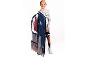 Waterproof Hanging Garment Bag 40 inch Clothes Bag with Gusset, 5 Pockets & Side Zip for Dance Costumes, Sports, Skating, Theatre, Beauty Pageants & More by Kendall Country, Navy Blue