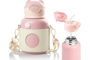 m MU Borraccia Termica Bambini 500ml con Cannuccia - Acciaio Inox Senza BPA, Impermeabile, Mantiene Caldo e Freddo | per Asilo, Scuola, Sport(ROSA)