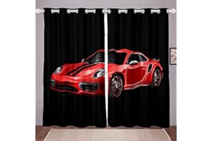 TBRAND 3D Car Curtains Red Sports Car Curtains for Bedroom Living Room for Kids Boys Teens Cool Speed Racing Car Windows Drapes Automobile Style Room Decoration,Black,W46*L72