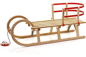 HolzFee Hörnerschlitten mit Lehne + Zugleine | Baran S 110 RL | Hörnerrodel Schlitten Holz