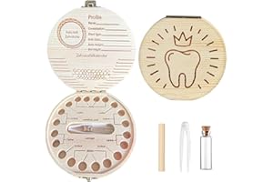 BABYZOCO Caja de Dientes Unisex para Guardar Dientes de Leche, Madera, 12 cm x 2.8 cm, Incluye Pinza y Bote