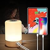 Taipow Lampada da Comodino, Luce Notturna Bambini Lampada 4 Porte di Ricarica USB, Lampada Touch RGB Dimmerabile, Lampade da 