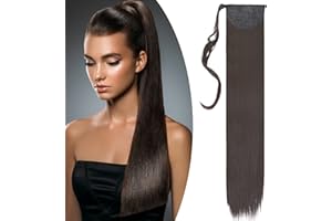 32"(81cm) SEGO Coleta Postiza Larga Pelo Sintético Se Ve Natural [Castaño Oscuro] Extensiones de Cabello Clip Cola Lisa Ponytail Extension (140g)