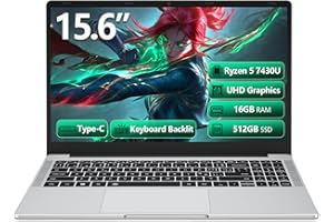 DIAKUOE 15.6 Pulgadas Ordenador Portátil Ryzen 5 7430U CPU, PC Portatil 16GB DDR4 RAM 512GB SSD, Gráficos Radeon, Laptop Teclado Retroiluminado, Win 11 Ordenador Portatil Type-C,HDMI,USB 3.0, BT5.1