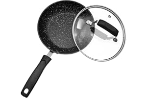 GonZalo GraCia. Non Stick Frying Pan with Lid Heat Resistant Handle, Durable Black Granite Marble Coated 20cm Small Pan for Gas, Electric & Induction Hob