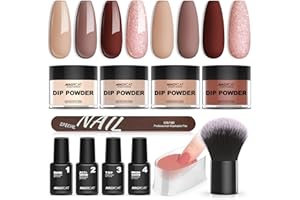 MAGYCAT Dip Powder Nail Kit Starter 4 Colors Fall Winter Nude Glitter Dipping Powder Liquid Set With Base&Acti-Vator Top Coat Brush Saver For Nail Dip Art DIY Kit at Home
