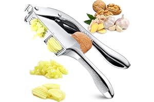 GBLAVM 2 En 1 Prensa Ajos Acero Inoxidable, Picador Ajos Mango Antideslizante, Prensador de Ajos Con Cepillo de Limpieza y Pelador de Ajos, Machacador de Ajos Apto para Lavavajillas