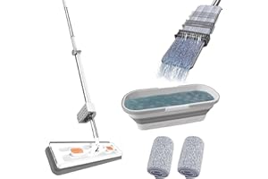 BERISYIOS Pure Clean Magic Mop, Großer Flachmopp mit auswringfunktion und wiederverwendbaren Mikrofaser-Pads, Pure Clean Aufwaschen Boden Set (Faltbarer Moppeimer, Weiß)