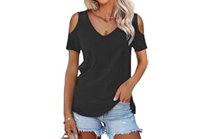 DUOEASE Tee Shirt Femme col V T-Shirts Off Shoulder à Manches Courtes Haut Femme Chic et Elegant