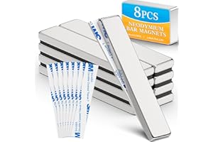Grtard 8Pack Magnets Bar, Neodymium Magnet Strips Heavy Duty, Rare Earth Magnets with Double-Sided Adhesive for Fridge, Garage, Kitchen, Science, Craft, Office, DIY - 60 x 10 x 3 mm