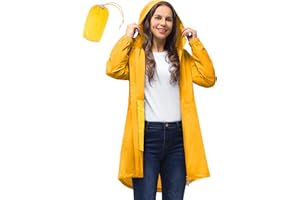 33,000ft Damski Wodoszczelny Składany Płaszcz Przeciwdeszczowy z Kapturem, Lekka, Oddychająca, Podróżna, Długa Kurtka Wiatrówka dla Kobiet