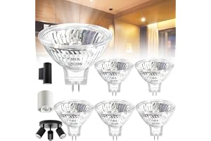 Benaton 6 st halogenlampa MR16 GU5.3 20 W 12 V varmvit 2 700 K, energibesparing, halogenreflektor, 2 stift, glaslock för taklampa