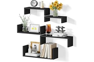 SRIWATANA Mensole da Muro Nere 5 Pezzi, Libreria in Legno, Mensole Galleggianti, Decorazione da Parete, Design Adatto a Soggiorno, Bagno, Camera da Letto, Ufficio