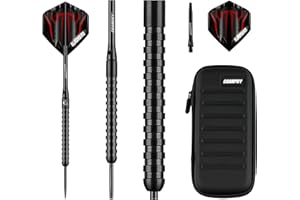 ‎CHAMPIFY Champify NEU 90% Tungsten Darts Set “Blackbird” mit 23g Barrel und schwarzer Darttasche | 3 Steeldarts mit 9 Alu-Schäften & 9 Flights| Dart Set mit Zubehör | Dartpfeile mit Metallspitze