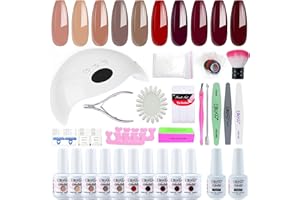 Elite99 Gel Nail Kit, Gel Nail Polishes Starter Kit, 10 Colors Soak Off Nail Salon Set with 48W Nail Lamp，Base Top Coat Gray Nude Red Gel Nail Polish Starter Kit ,Gifts Set for Women