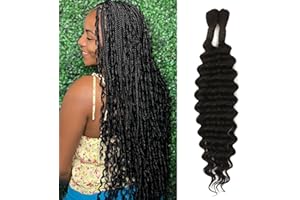 DYBEAUTYHAIR Boho Braids Human Hair Extensions 100g 2 Bundles No Weft Human Braiding Hair for Knotless Braids Wet and Wavy Deep Wave Bulk Human Hair For Women (1B#, 18 Inch(50g/Bundle x2))