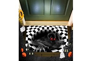 DRASOHUIJA Wycieraczka na Halloween, 3D, stereo, szkielet, w kratkę, z horrorem, zabawny, miękki dywan, wzór pułapki klauna, mata podłogowa, straszna dekoracja na Halloween, do salonu, sypialni (60 x 40 cm)