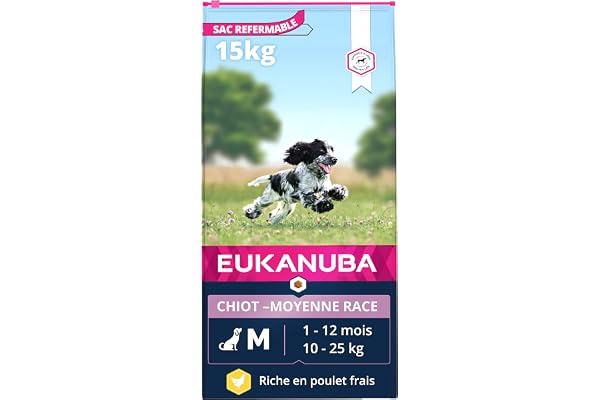 Eukanuba Chien Chiot Nourriture sèche Pour Moyenne Race Poulet 15Kg