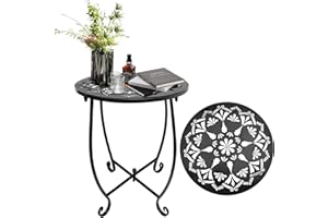 KABB 14 Inch Patio Side Table, Weather Resistant Metal Side Table, Plant Stands Table Outside, Small Round End Table Accent Side Table for Patio Yard Porch Balcony Garden Bedside Indoor Outdoor, Set of 1