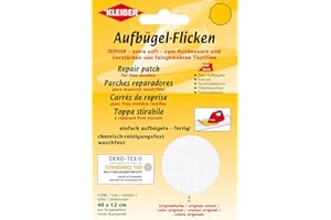 Kleiber 40 x 12 cm Patch réparation thermocollant Coton très Doux, Blanc