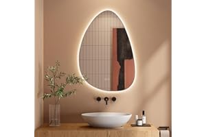 Dripex Miroir Salle de Bain 80 x 55cm, Miroir Asymétrique Salle de Bain avec éclairage LED, Interrupteur Tactile, Lumière Réglable 3 Couleurs, Anti-buée, Mémoire