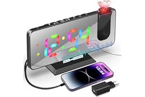 TAKRINK RGB Wecker Digital Radiowecker Projektionswecker mit 5 Stufen Bildschirmhelligkeit Automatisches Dimmen Wecker Radiowecker USB-Ladeanschluss Type-C Ladegerät 180° Projektor Projektion