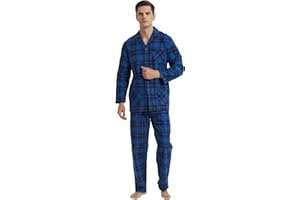 GLOBAL Homme Pyjama Flanelle Ensembles de Pyjama Homme Coton Vêtements de Nuit Haut Deux Pièces Chaud Pyjama Sets Boutonnés à Manches Longues | Loungewear