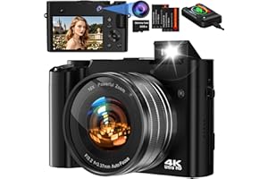 Fotocamera digitale, Bofypoo 64 MP autofocus Vlogging fotocamera con doppia fotocamera anteriore e posteriore Scheda di memoria 32G, fotocamera digitale compatta 4K con zoom digitale 16X per