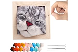 Aznever Nadelfilz-Set,Katzen-Nadelfilz-Sets - Dekorativer Katzenkopf Filzen Basteln für Kinder | Tier-Katzen-Handwerksfilzset mit Schritt-für-Schritt-Anleitung, hübsches Katzendekor