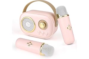 SHINEHALO Kids Karaoke Machine, Portable Bluetooth Speaker with 2 Wireless Microphones and 6 Voice Changing Effects, Girls Toys Girl Gifts for Age 3-18, Boys Girls Families Birthday Party (Pink)